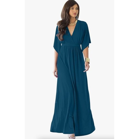 Koh Koh Dresses & Skirts - Size 2X 18 20 NEW TEAL KIMONO SLEEVE LONG GOWN Maxi Dress Wedding PLUS SIZE